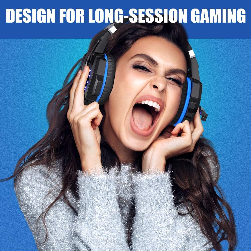 G9000 Stereo Gaming Headset for PS4 PC Xbox One PS5 Controller, Noise Cancelling over Ear Headphones with Mic, LED Light, 7.1 Surround Sound, Soft Memory Earmuffs for Nintendo Xbox Series X|S