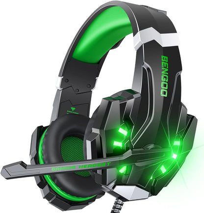 G9000 Stereo Gaming Headset for PS4 PC Xbox One PS5 Controller, Noise Cancelling over Ear Headphones with Mic, LED Light, 7.1 Surround Sound, Soft Memory Earmuffs for Nintendo Xbox Series X|S