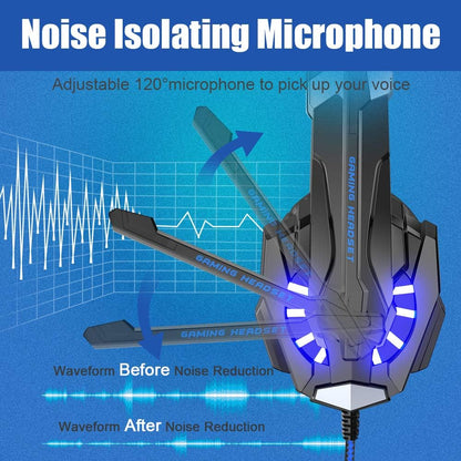 G9000 Stereo Gaming Headset for PS4 PC Xbox One PS5 Controller, Noise Cancelling over Ear Headphones with Mic, LED Light, 7.1 Surround Sound, Soft Memory Earmuffs for Nintendo Xbox Series X|S